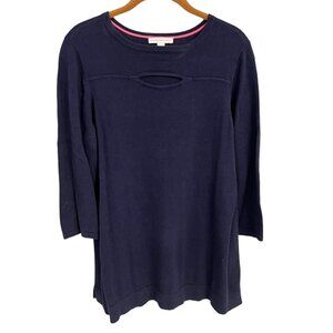 Isaac Mizrahi Live Navy Blue Tunic Sweater Top M 3/4 Sleeve Cotton Rayon Blend